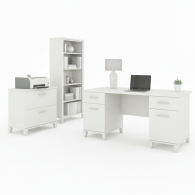 Escritorio de oficina Somerset con gabinete y librería de 5 estantes