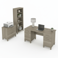 Escritorio de oficina Somerset con gabinete y librería de 5 estantes