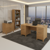 Escritorio de oficina Somerset con gabinete y librería de 5 estantes