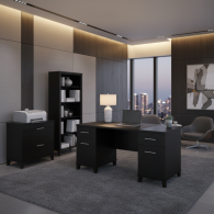 Escritorio de oficina Somerset con gabinete y librería de 5 estantes