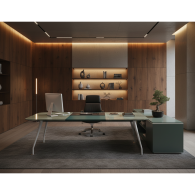 Escritorio de oficina ejecutivo rectangular de cuero